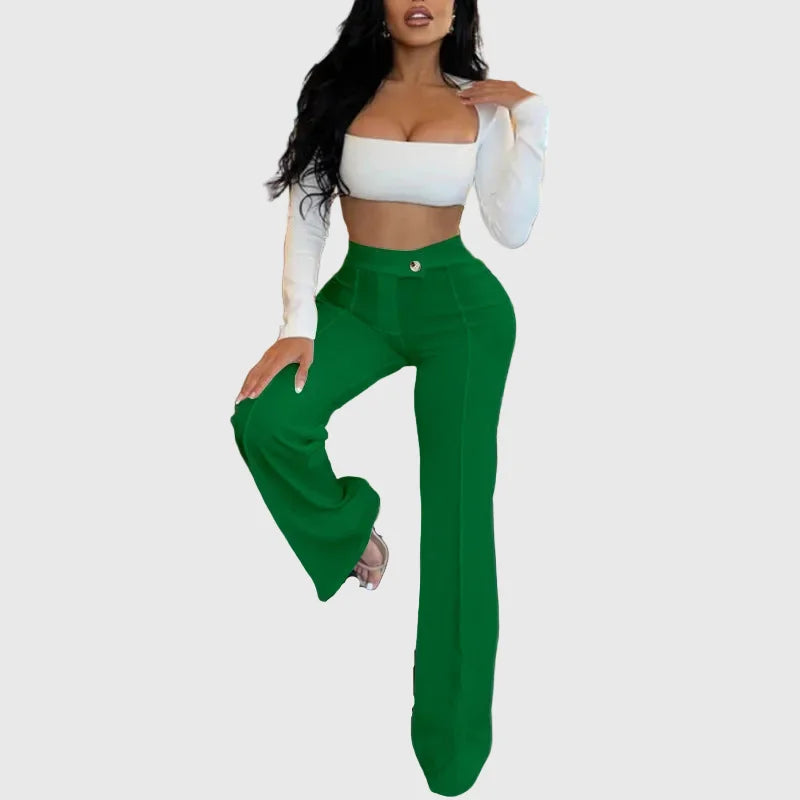 LORVENE Form Luxe Pants in sleek fabric, showcasing a stylish fit with a high waist and tailored design, perfect for modern fashion.