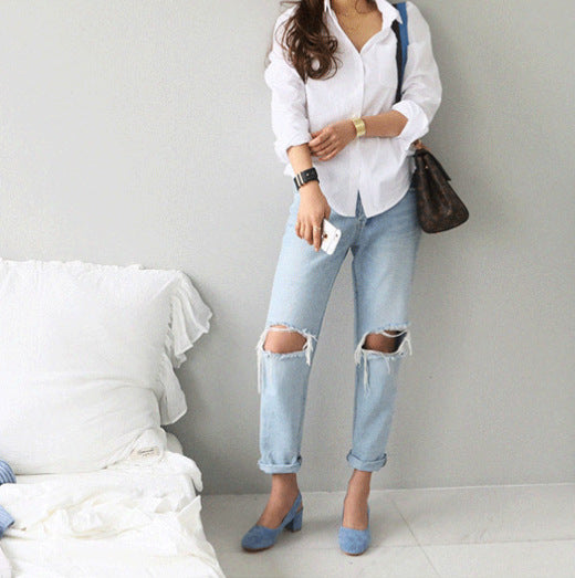 LORVENE Pocket White Shirt