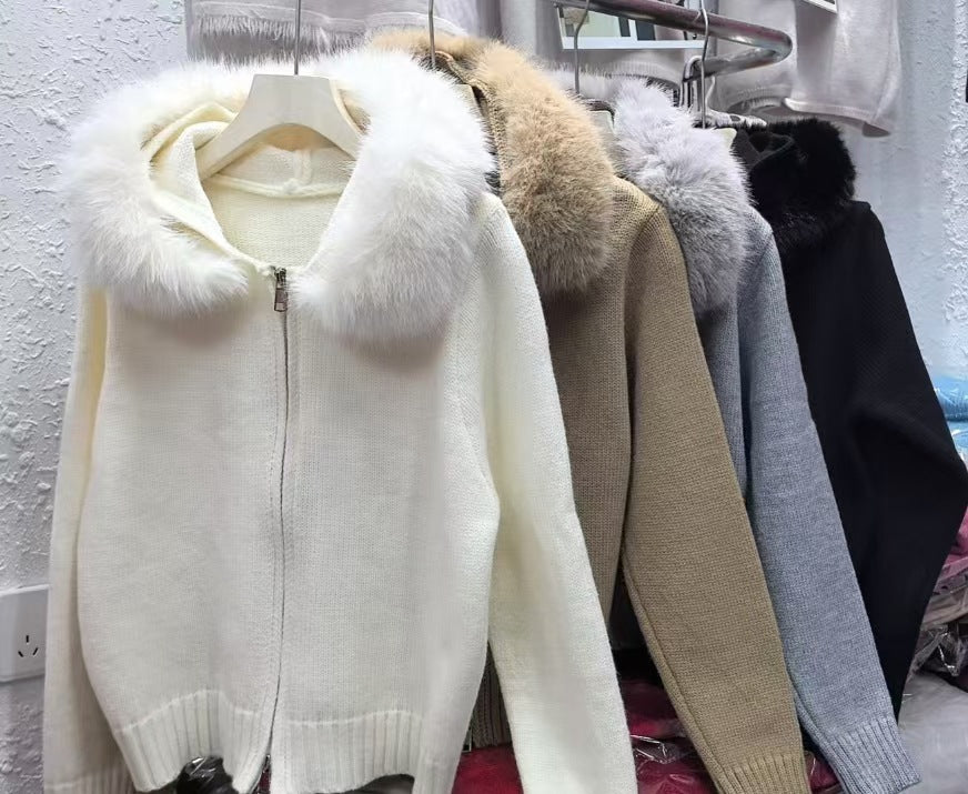 LORVENE Elegant Draped Hooded Cardigan