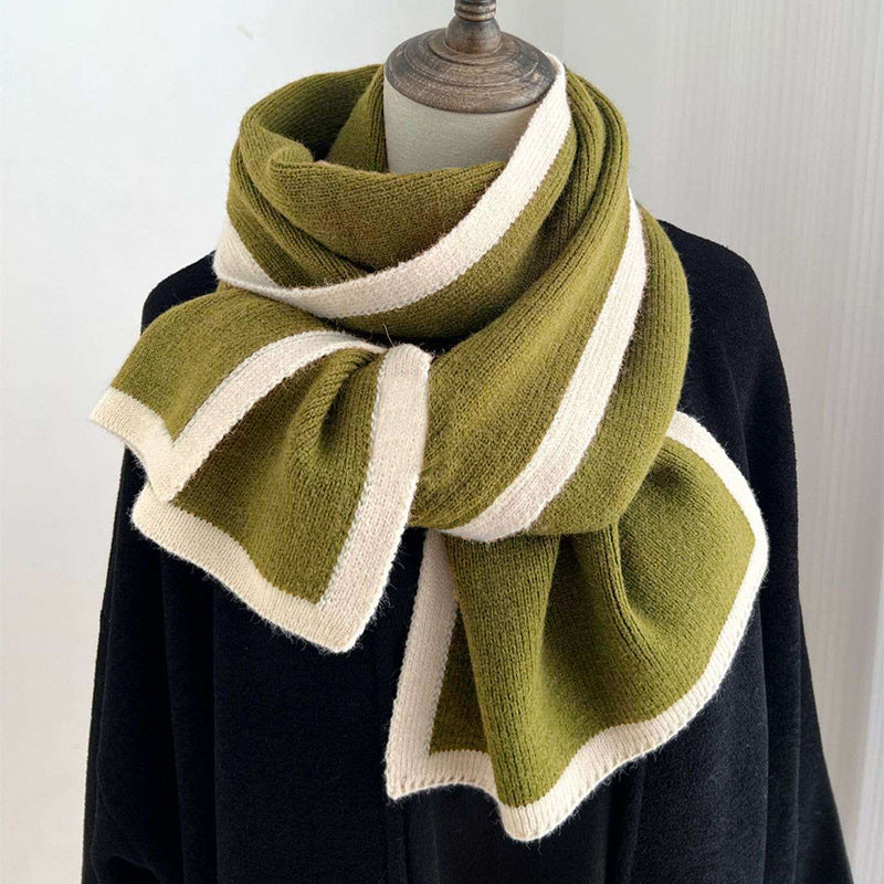 LORVENES Contrast Border Knit Winter Scarf