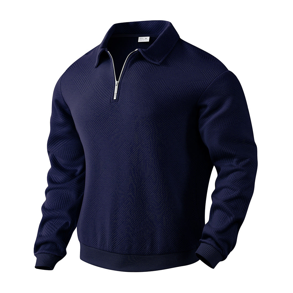 LORVENES Textured Half Zip Knit Polo