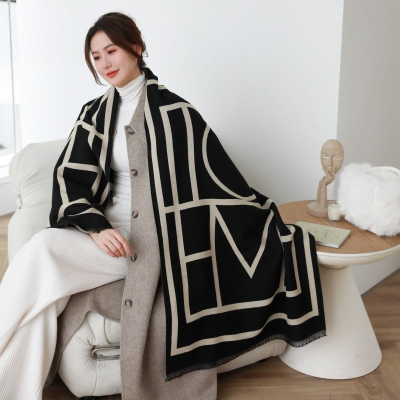 LORVENES Bee Jacquard Cashmere Touch Shawl