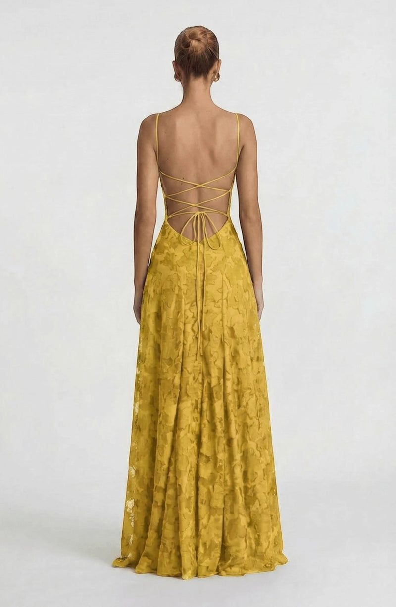 LORVENES sexy flowy bridal dress with elegant fabric and flowing silhouette, perfect for a wedding or special occasion.