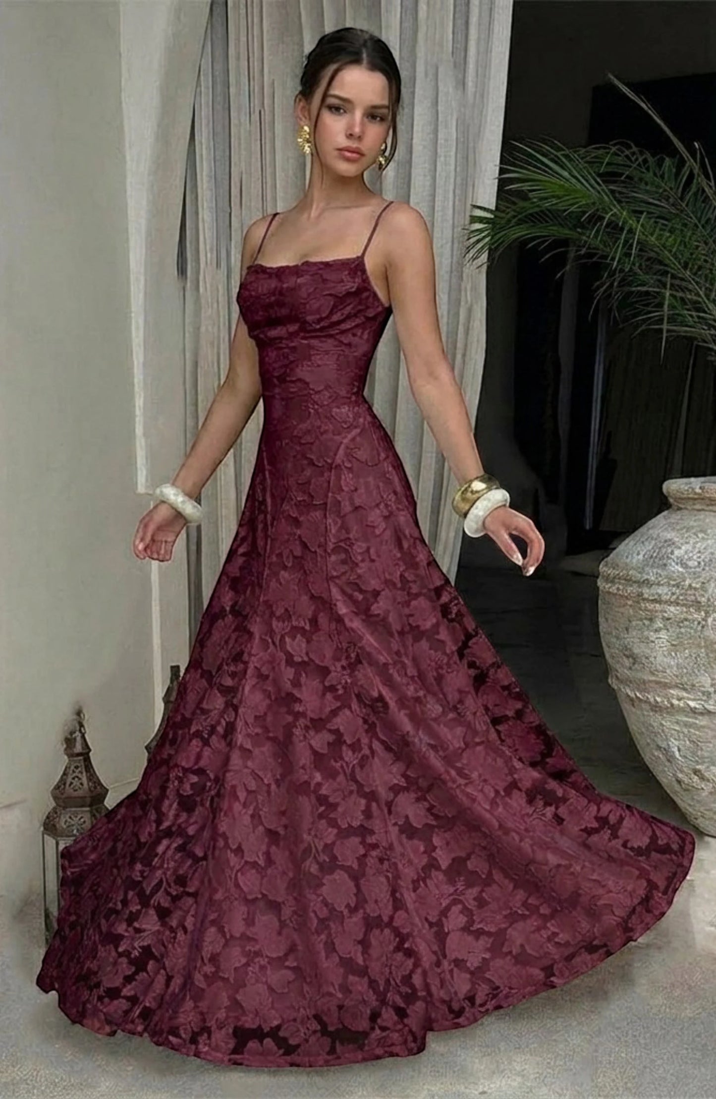 LORVENES sexy flowy bridal dress with elegant fabric and flowing design, perfect for a wedding or special occasion.
