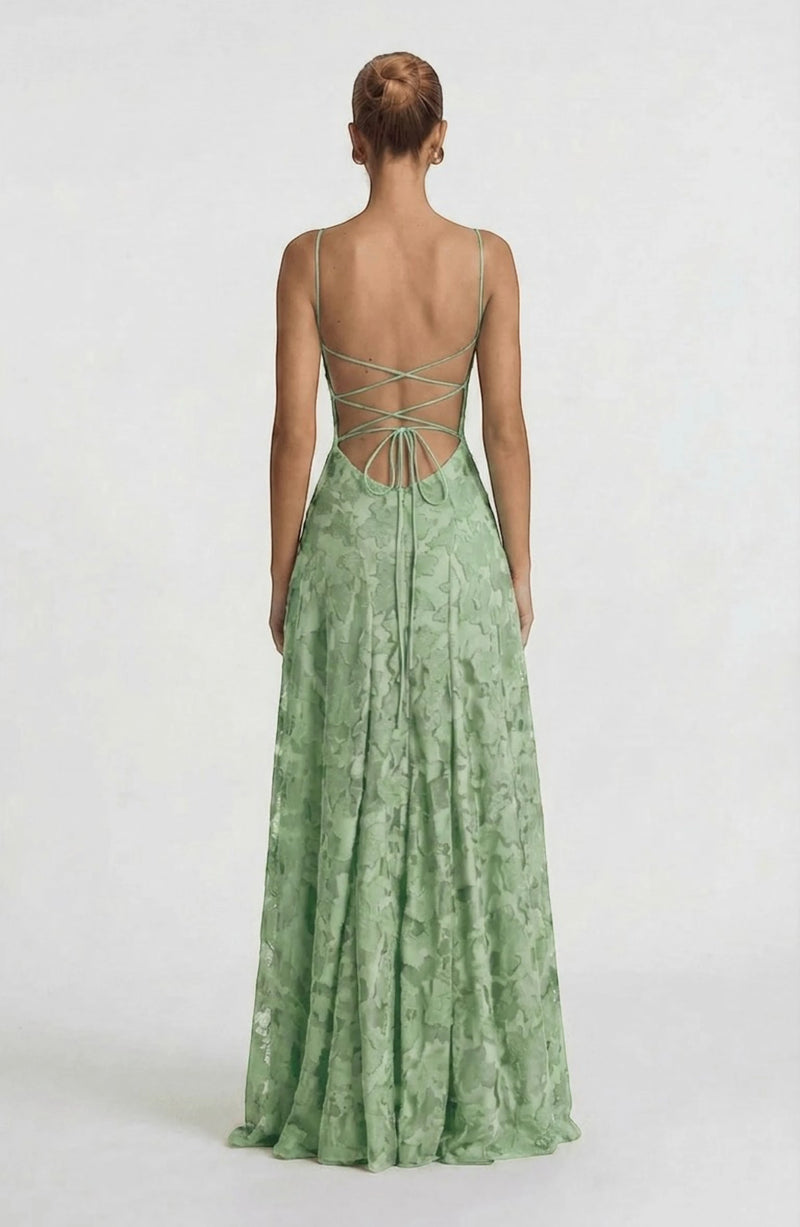 LORVENES sexy flowy bridal dress with elegant fabric and delicate design, perfect for a romantic wedding look.