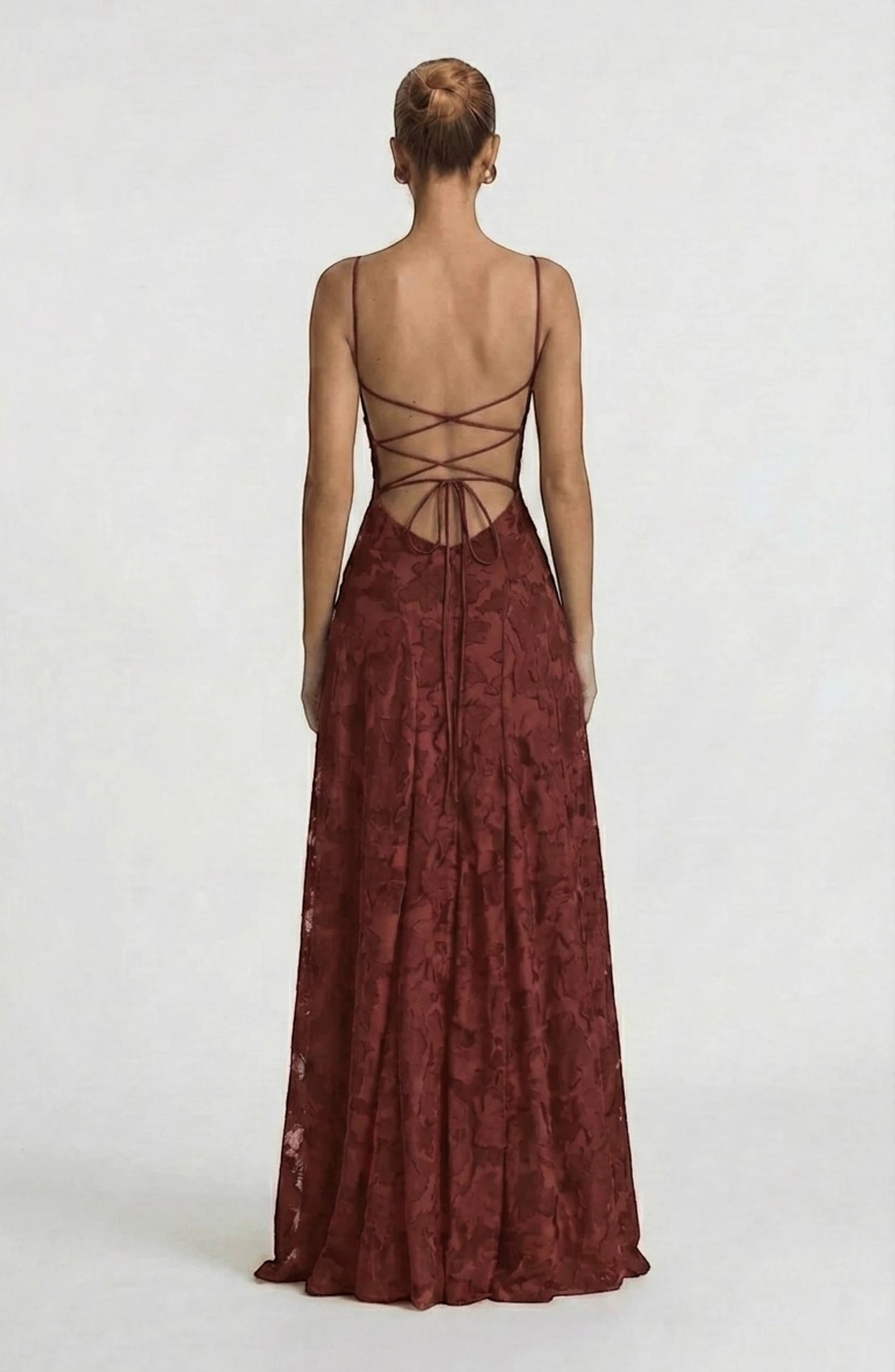 LORVENES sexy flowy bridal dress with delicate fabric and elegant design, perfect for a romantic wedding look.