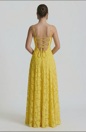 Back view of LORVENES sexy flowy bridal dress with a flowing silhouette and elegant design, perfect for a wedding or special occasion.