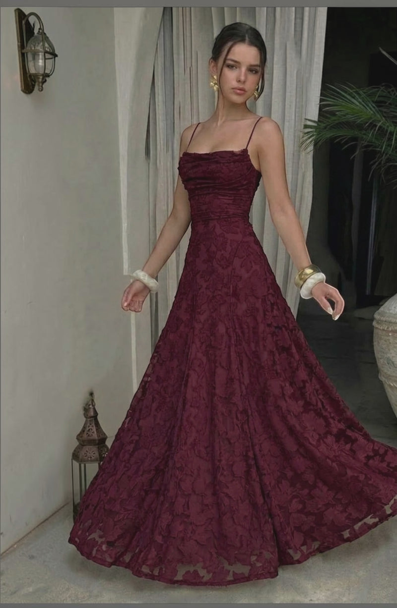 LORVENES sexy flowy bridal dress in soft fabric with elegant draping, displayed against a neutral background.