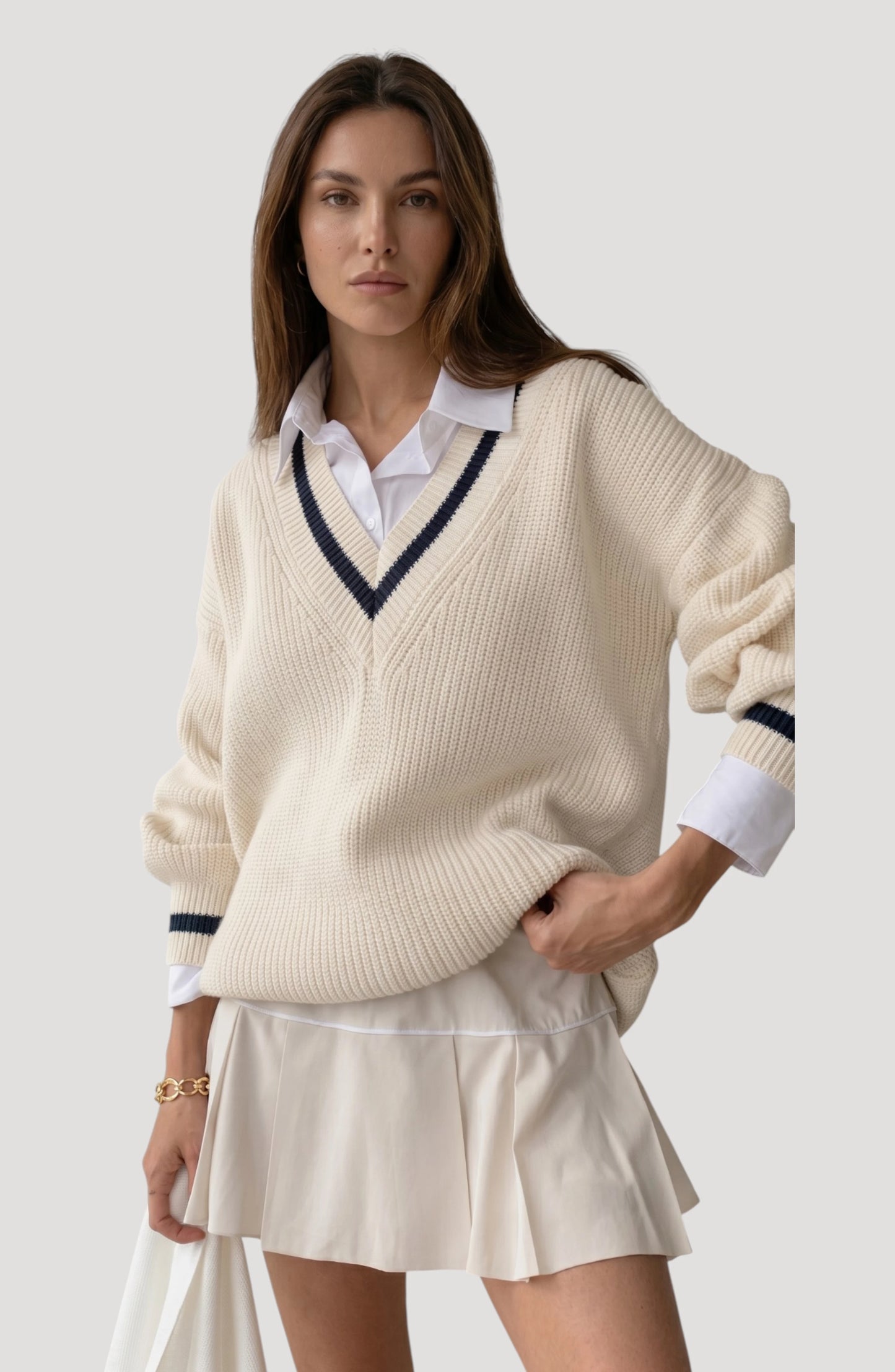 LORVENE Signature Knit Pullover in a cozy, textured knit fabric, shown in a bottom left pose with a relaxed fit.