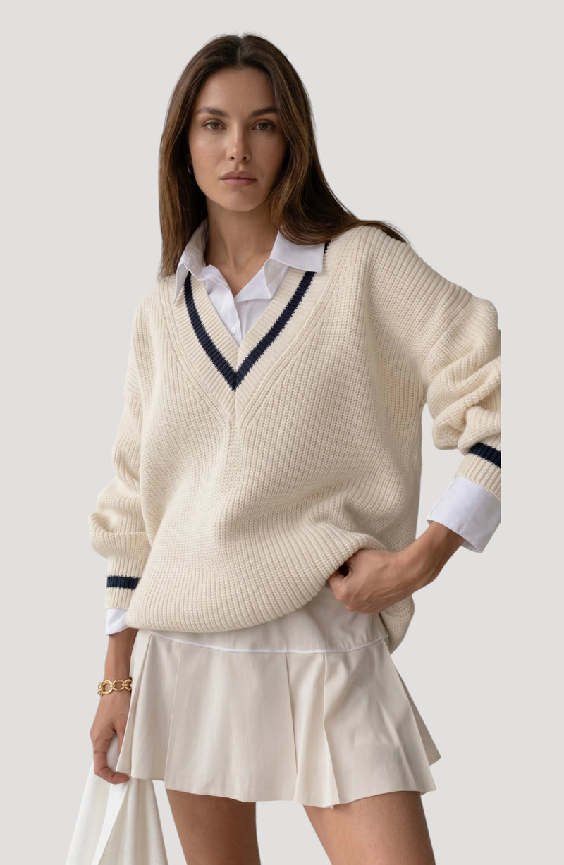 LORVENE Signature Knit Pullover in a cozy, textured knit fabric, shown in a bottom left pose with a relaxed fit.