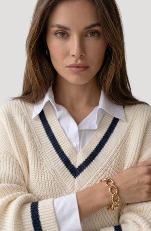 LORVENE Signature Knit Pullover in a cozy, textured knit with a relaxed fit, shown in a bottom right pose.