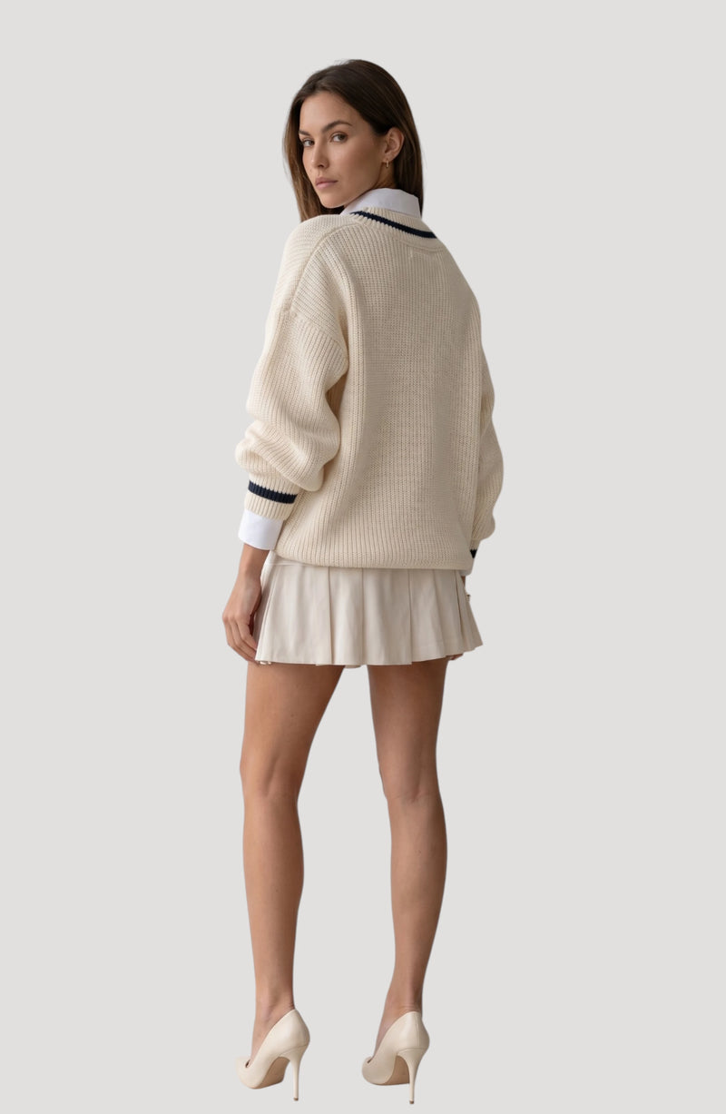 LORVENE Signature Knit Pullover displayed in a top-right pose, showing its cozy knit fabric and classic fit.