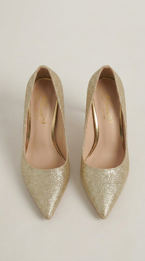 LORVENES Opal Muse heels featuring a sleek design with a pointed toe and elegant stiletto heel in a shiny finish.