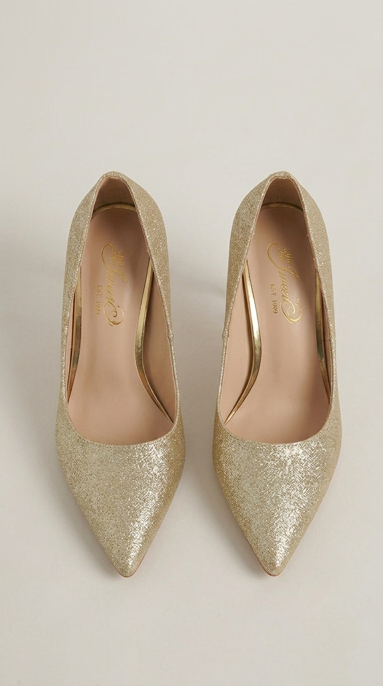 LORVENES Opal Muse heels featuring a sleek design with a pointed toe and elegant stiletto heel in a shiny finish.