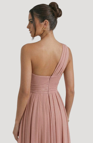 LORVENE crystal wrap dress featuring elegant sheer fabric and intricate crystal embellishments, perfect for formal occasions.