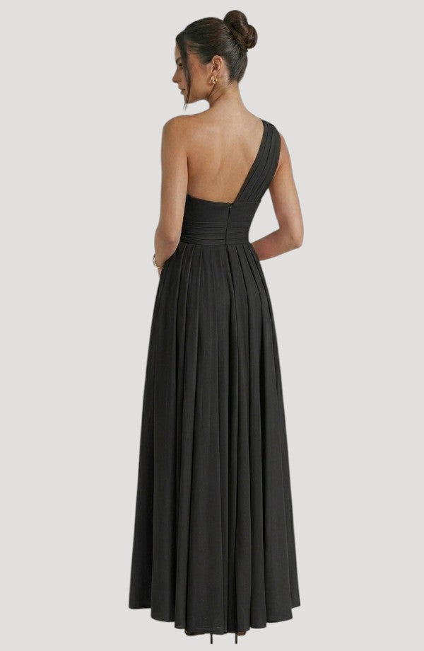 LORVENE crystal wrap dress featuring shimmering fabric and a flattering silhouette, perfect for elegant occasions.
