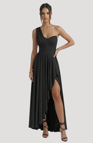 LORVENE crystal wrap dress featuring shimmering fabric and elegant design, perfect for formal occasions and evening wear.