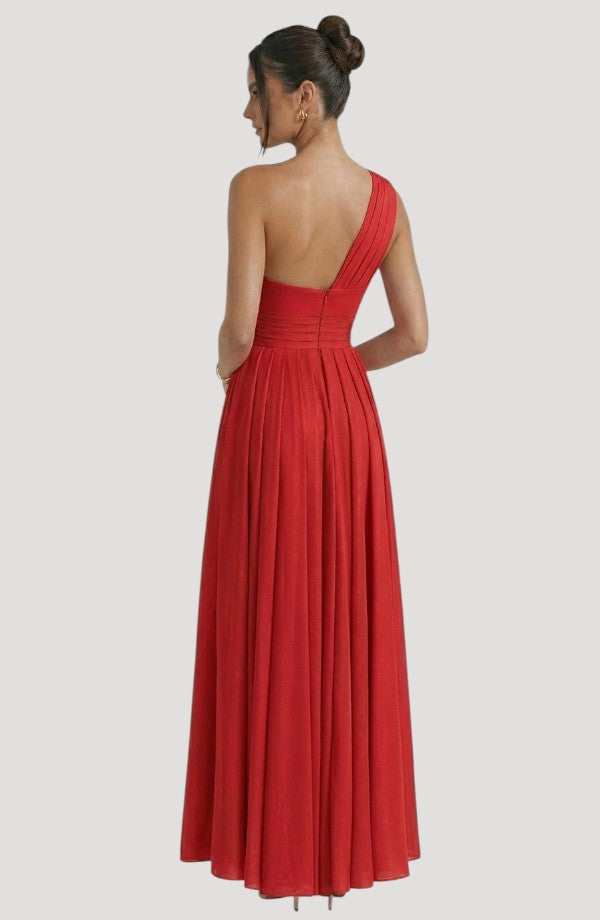LORVENE crystal wrap dress featuring elegant sheer fabric, long sleeves, and a flowing silhouette perfect for formal occasions.