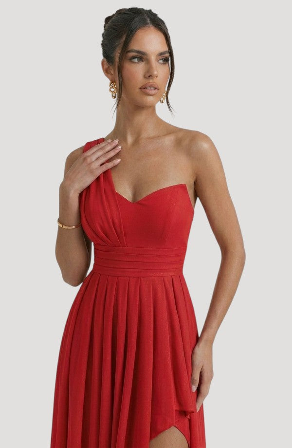 LORVENE crystal wrap dress featuring shimmering fabric and elegant design, perfect for formal occasions or evening wear.