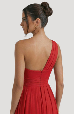 Elegant crystal wrap dress by LORVENE featuring shimmering fabric and a stylish tie waist, perfect for formal occasions.