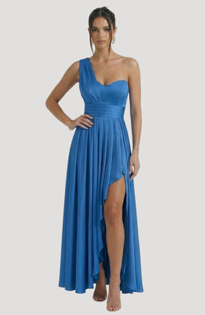 LORVENE crystal wrap dress featuring elegant sheer fabric and sparkling embellishments, perfect for formal or evening wear.
