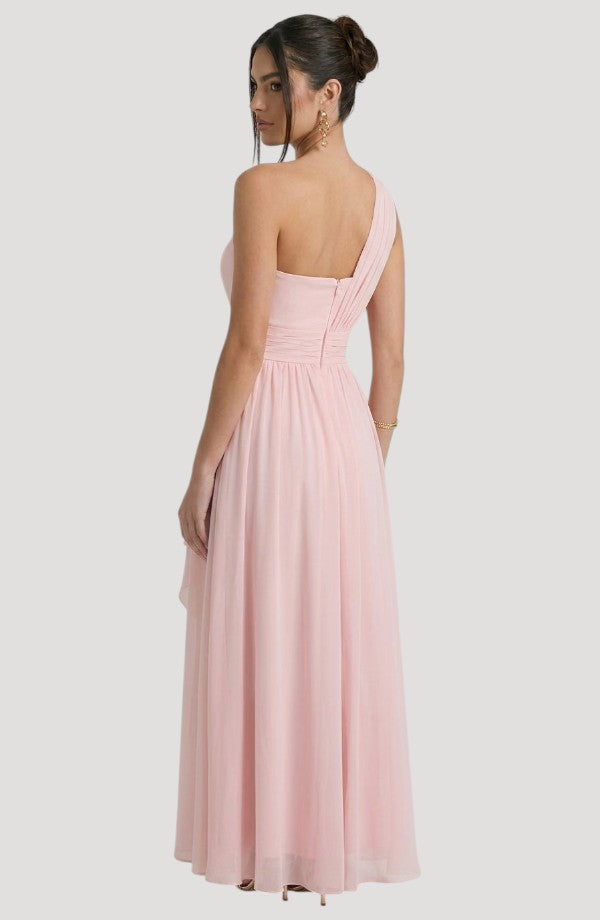 LORVENE Crystal Wrap Dress featuring shimmering fabric and elegant V-neck design, perfect for formal occasions.