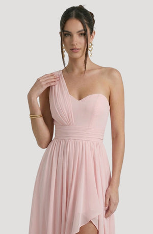 LORVENE crystal wrap dress featuring shimmering fabric, elegant long sleeves, and a flattering V-neck design.