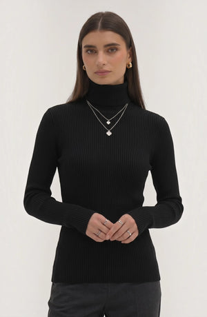 Soft polyester high neck top by LORVENE, featuring a smooth fabric and a classic high neckline, shown in a front view.