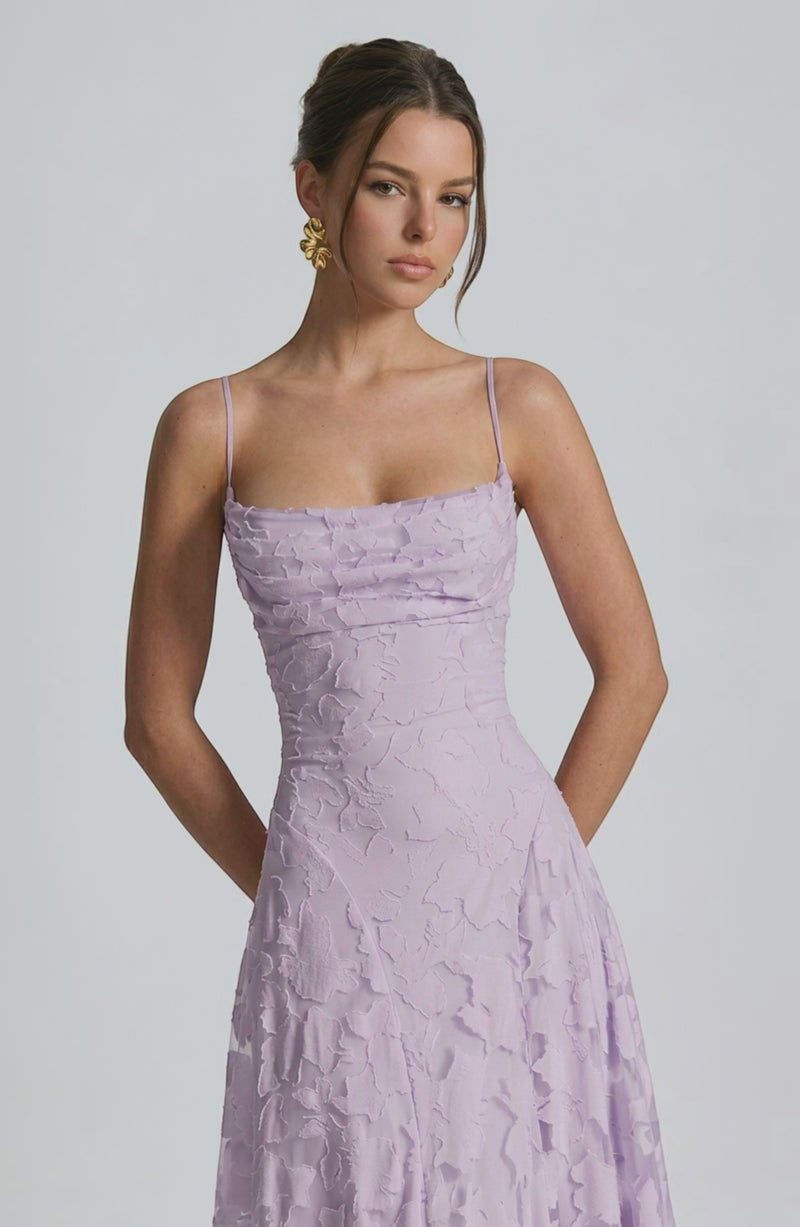 LORVENES sexy flowy bridal dress with elegant fabric and delicate design, perfect for wedding or special occasion.