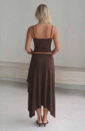 LORVENES 2025 summer two-piece set with solid camisole tank top and ruffled irregular skirt, stylish and trendy for warm weather.
