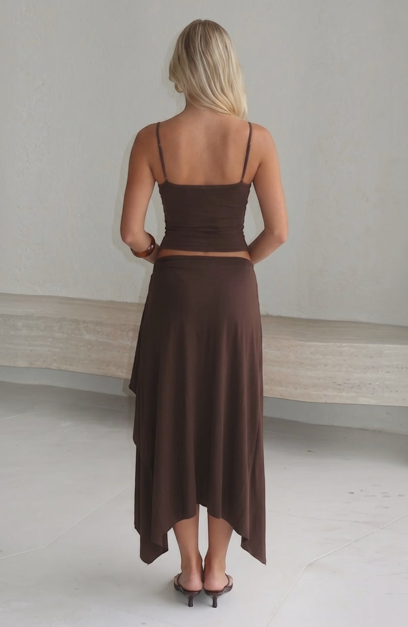 LORVENES 2025 summer two-piece set with solid camisole tank top and ruffled irregular skirt, stylish and trendy for warm weather.