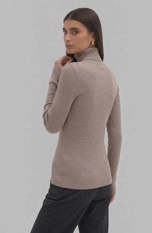 LORVENE Pure Soft Polyester High Neck top in black, featuring a smooth fabric and high neckline, displayed on a hanger.