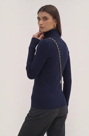 LORVENE Pure Soft Polyester High Neck top shown in a close-up image, highlighting its smooth fabric and high neckline design.