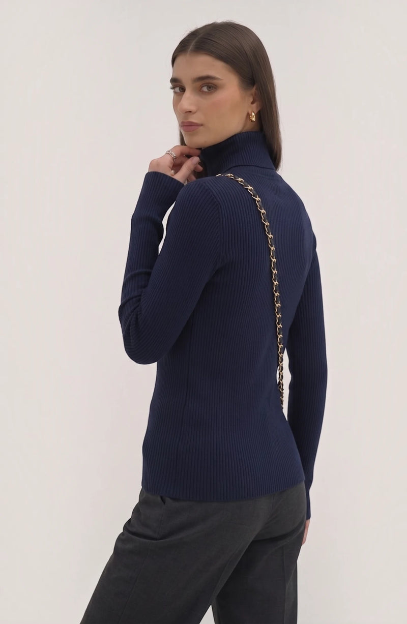 LORVENE Pure Soft Polyester High Neck top shown in a close-up image, highlighting its smooth fabric and high neckline design.
