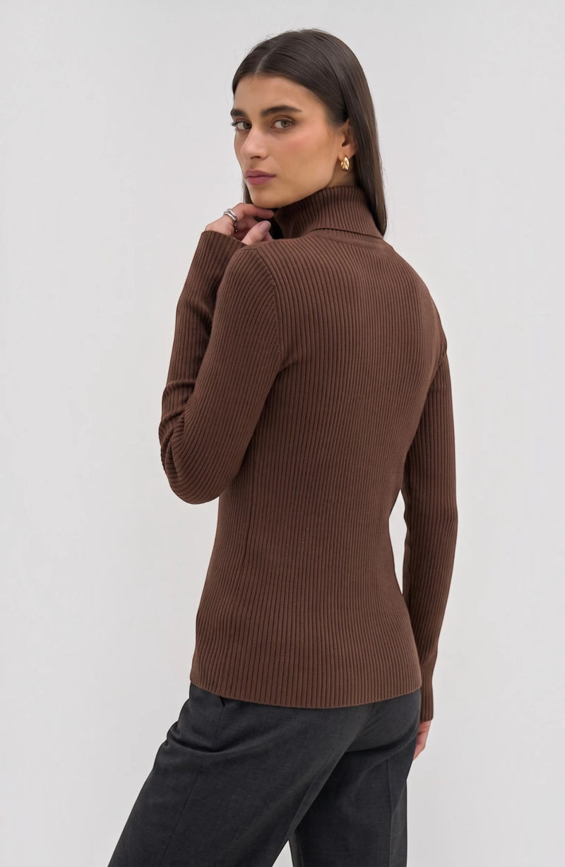 LORVENE pure soft polyester high neck top in black, featuring a close-up of the fabric and neckline detail.