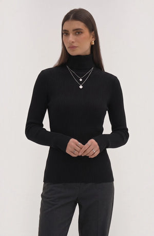 LORVENE pure soft polyester high neck sweater in a neutral color, close-up of the fabric and high neckline detail.