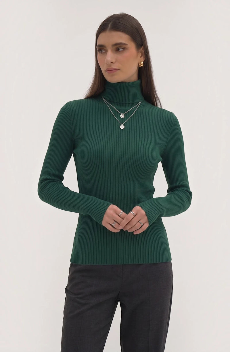 LORVENE pure soft polyester high neck top in a neutral color, featuring a sleek high neckline and smooth fabric.