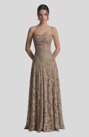 LORVENES sexy flowy bridal dress with elegant fabric and delicate design, showcased in a top-right image view.