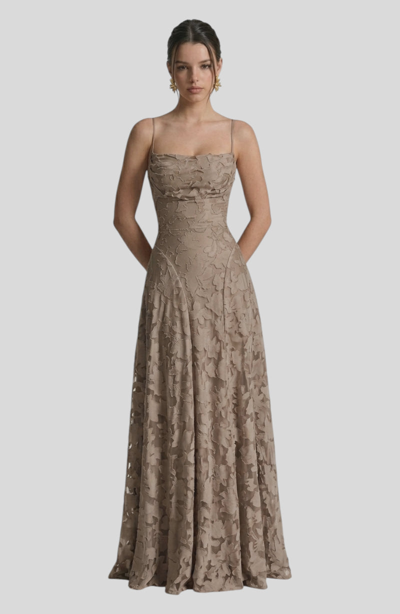 LORVENES sexy flowy bridal dress with elegant fabric and delicate design, showcased in a top-right image view.