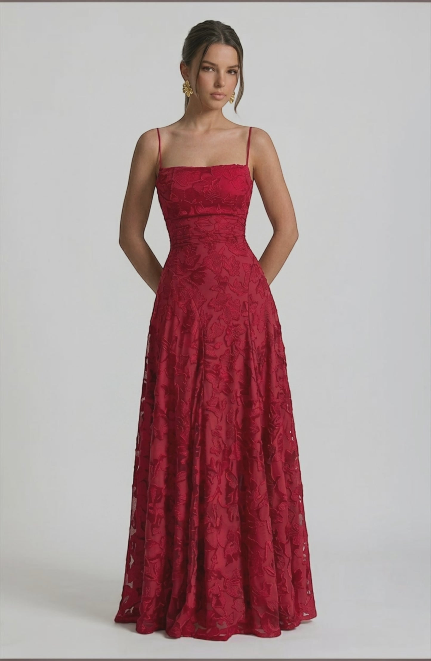LORVENES sexy flowy bridal dress with delicate fabric and elegant design, shown from the top right angle in an AVIF image.
