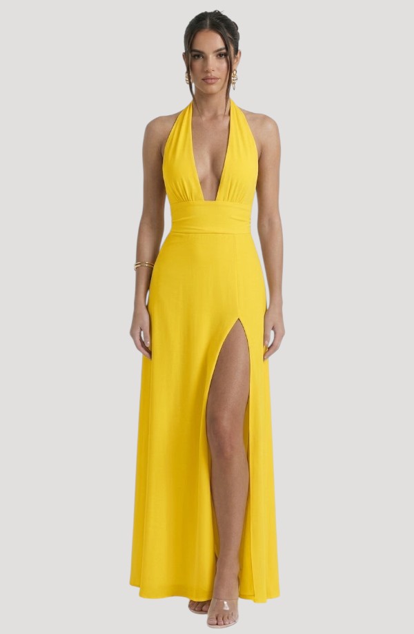 LORVENE Luxe Draped Dress in elegant fabric, showcasing a flowing silhouette and intricate draping details.