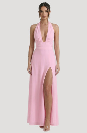 LORVENE Luxe Draped Dress shown from top left angle, featuring elegant fabric and stylish draping details.
