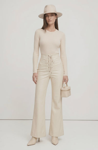 LORVENE Line Mode Pants displayed on a model, showcasing the top left pose, with sleek design and modern style.