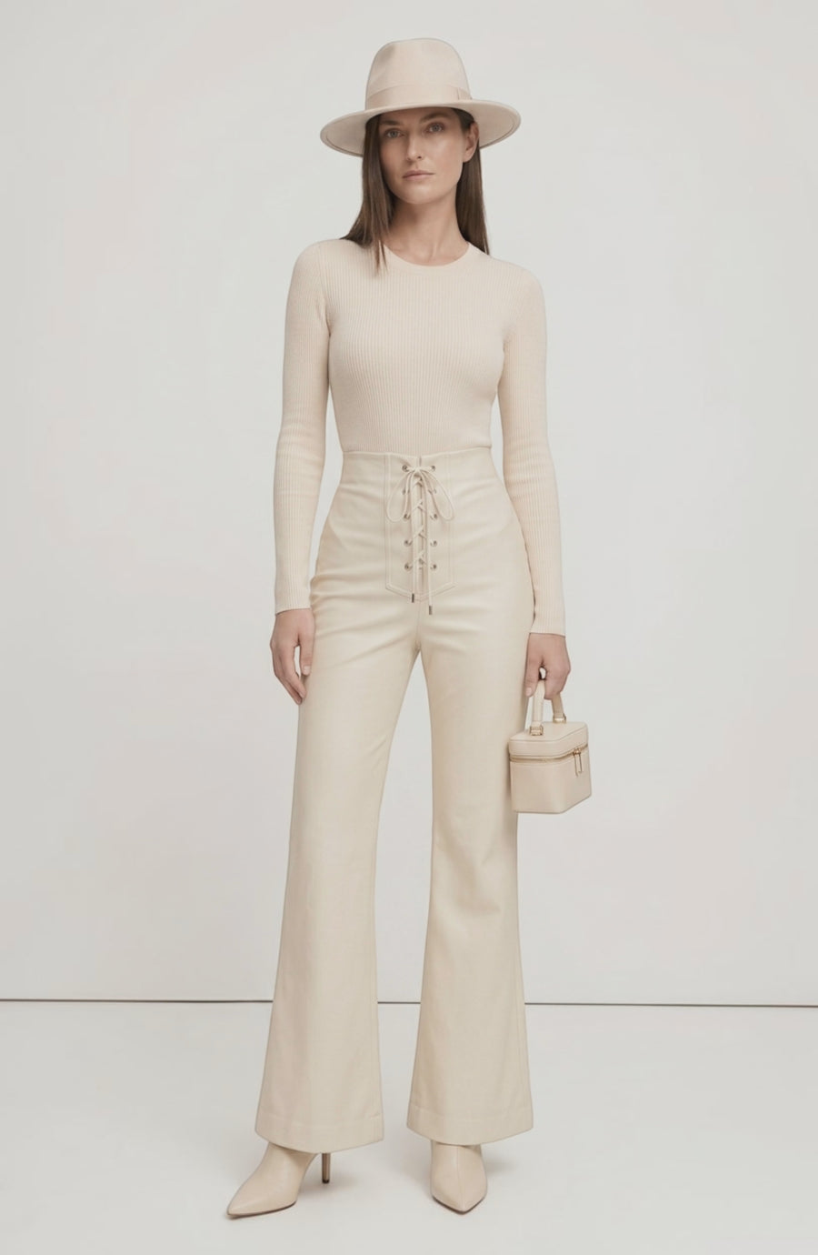 LORVENE Line Mode Pants displayed on a model, showcasing the top left pose, with sleek design and modern style.