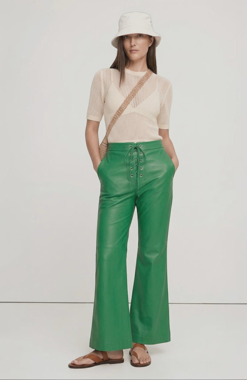 LORVENE Line Mode Pants displayed from a top-left pose, showcasing the sleek design and fabric texture.