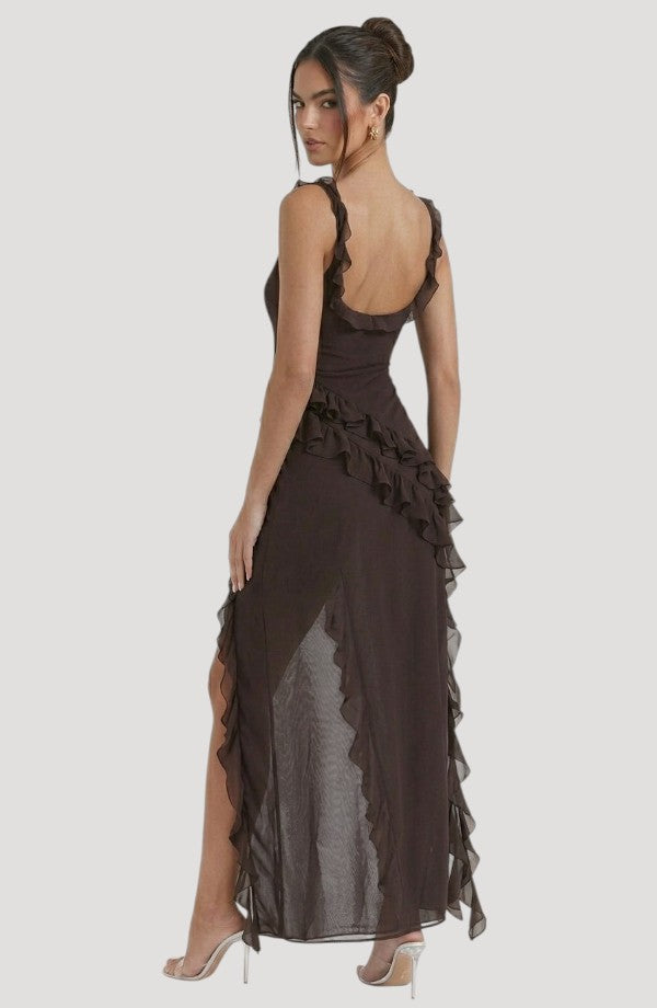 LORVENE Midnight Petal Maxi dress with floral pattern, flowing fabric, and elegant design shown in the top right view.