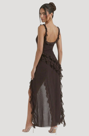 LORVENE Midnight Petal Maxi dress with floral pattern, flowing fabric, and elegant design shown in the top right view.
