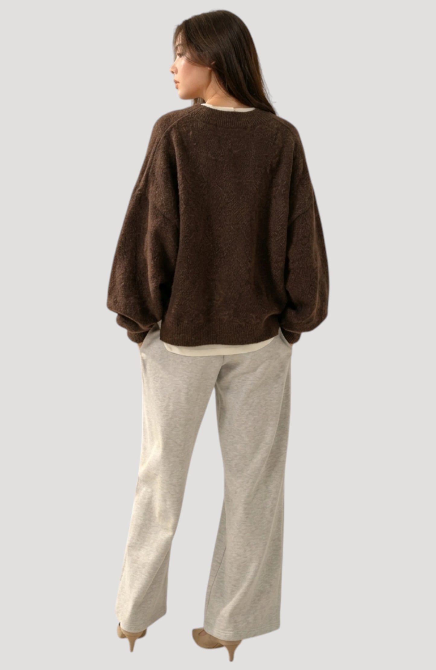 LORVENES Everyday Oversized Sweater shown in a top right pose, cozy fit with a soft knit texture and relaxed style.