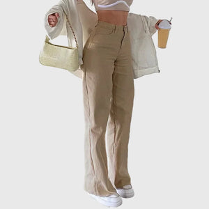 LORVENE Modern Line Pants featuring sleek design, tailored fit, and stylish fabric in a neutral color for contemporary fashion.