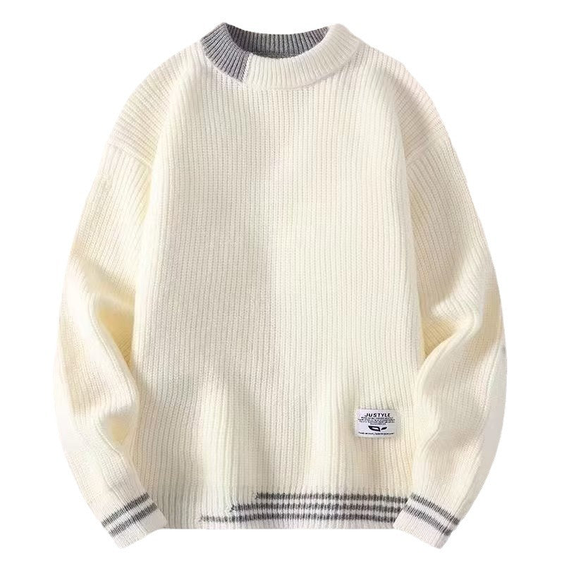 LORVENES Two Tone Collar Chunky Knit Sweater